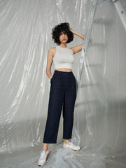 SNACK N' BLUES navy linen pant