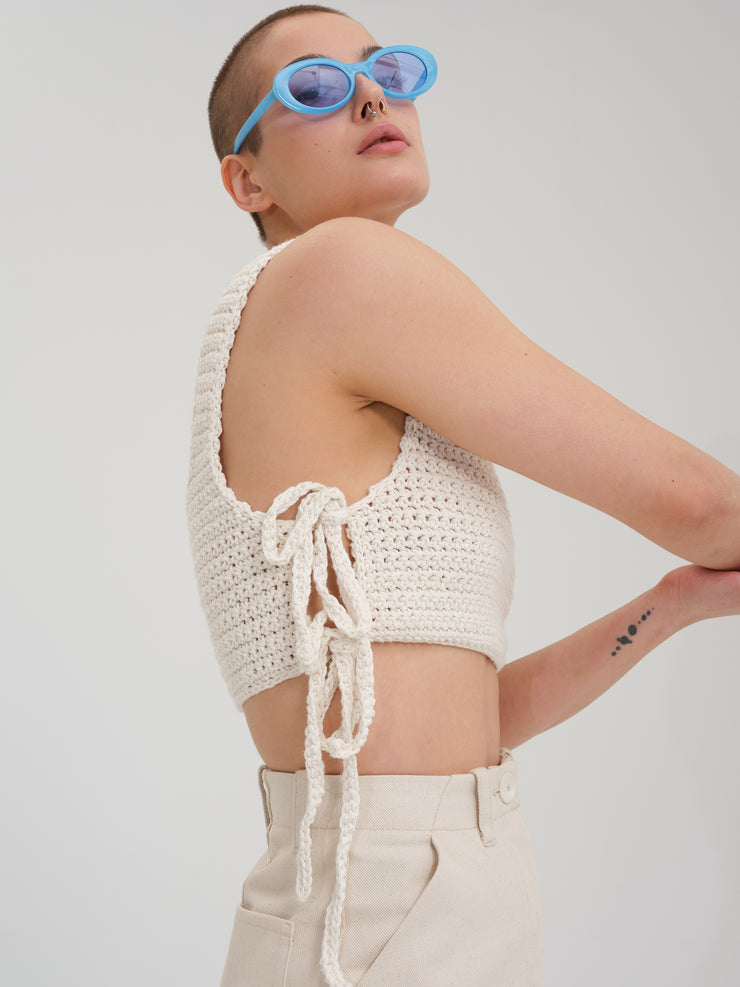 Made to order - MAMIE beige crochet crop top