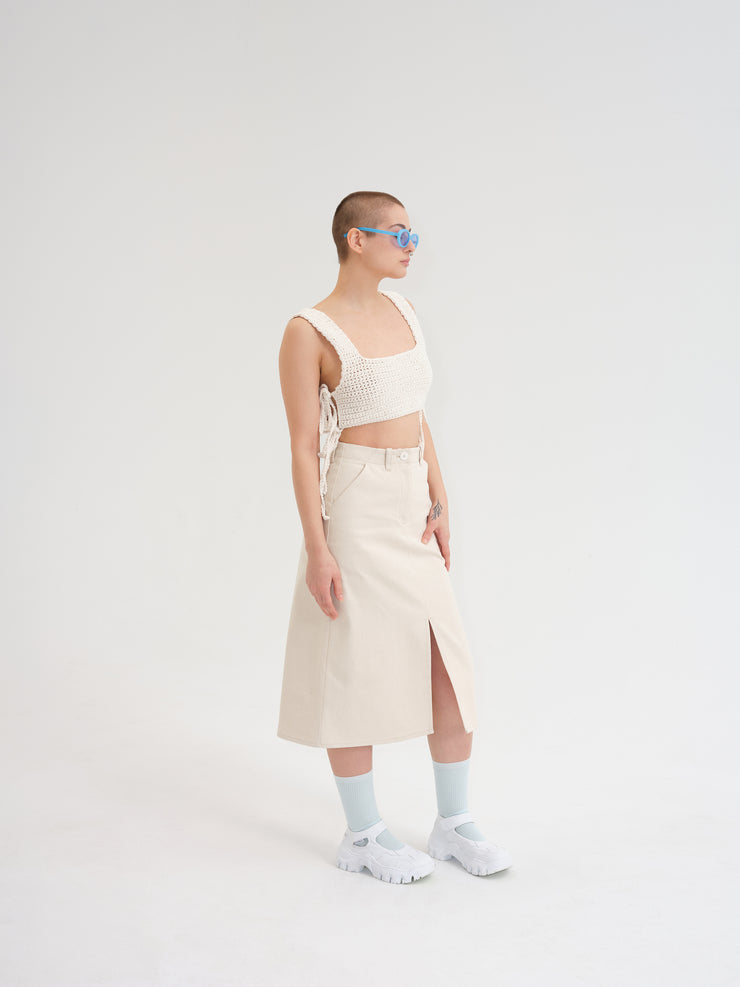 Made to order - MAMIE beige crochet crop top